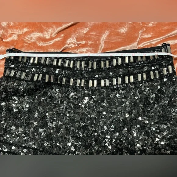 VINTAGE All Saints Spitalfields Sequin Embellished Black Silver Mini Skirt S/M - Picture 10 of 13